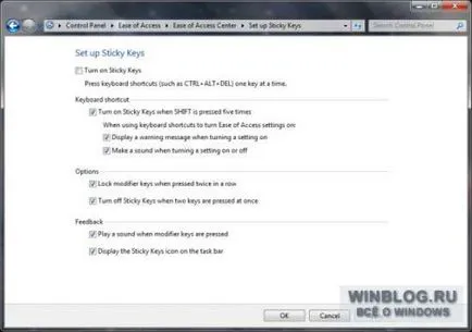 Dezactivarea Sticky Keys, și care intră în ferestrele de filtrare 7
