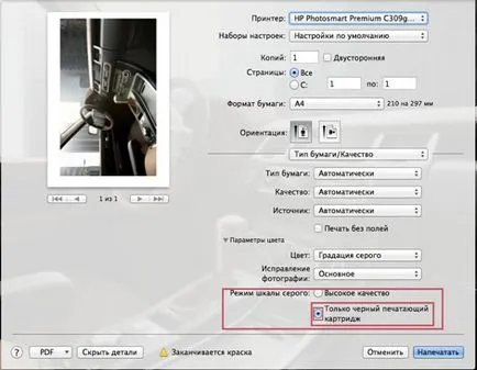 Imprimarea cu un cartuș de imprimare - articol de ( „Print Settings“ din față) Imprimarea cu un cartuș de imprimare - articol din
