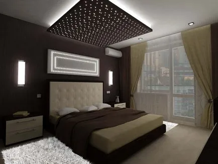 Design interior cameră mică și îngustă dormitor cu balcon sau loggie într-un apartament de proiecte