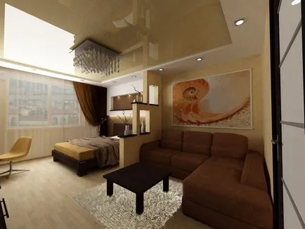 Cameră de design living combinat cu un dormitor într-o singură cameră