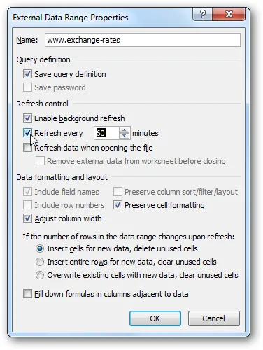 Importul datelor în Excel 2010 de pe Internet