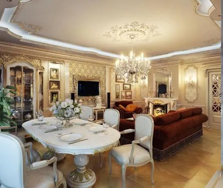 Interiorul camera de zi într-un stil clasic, designul frumos modern al camerei
