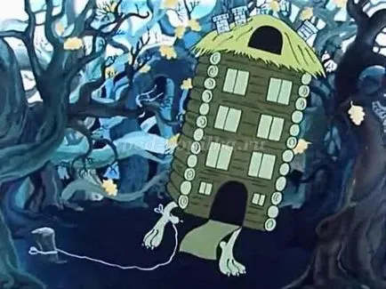 Cum de a desena o colibă ​​de etape creion Baba Yaga cu fotografii de copii de 5-6-7 ani