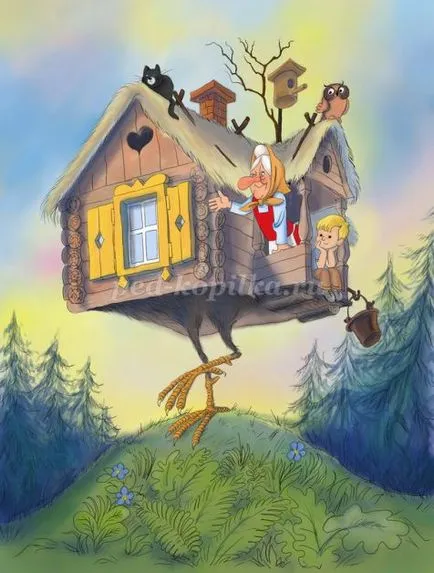 Cum de a desena o colibă ​​de etape creion Baba Yaga cu fotografii de copii de 5-6-7 ani