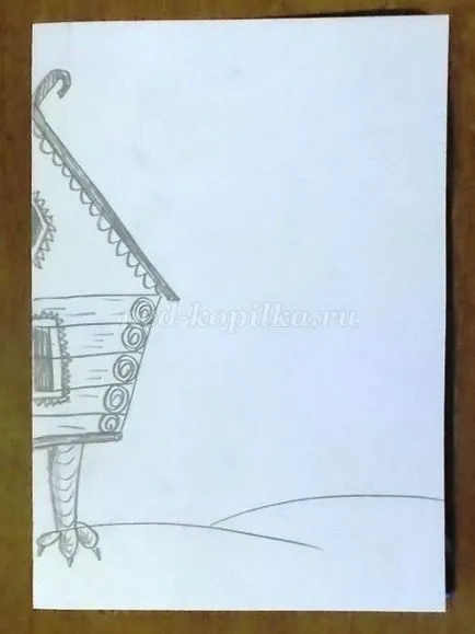 Cum de a desena o colibă ​​de etape creion Baba Yaga cu fotografii de copii de 5-6-7 ani