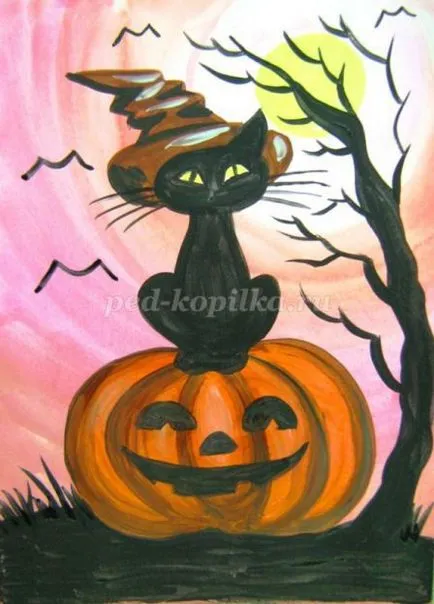 Cum de a desena un poster de Halloween cu mâinile lor în etape școlare cu fotografii