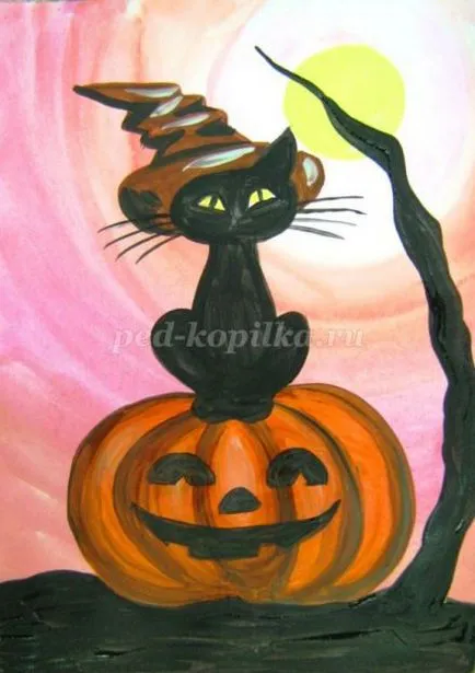 Cum de a desena un poster de Halloween cu mâinile lor în etape școlare cu fotografii