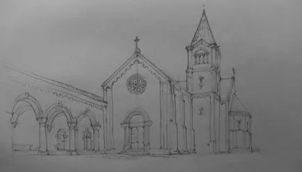 Cum de a desena o biserică creion în etape (ca un creion pentru a desena o etapă biserică de scenă) Cum de a desena o biserică creion în etape