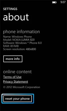 Cum de a face o fabrică reseta telefonul Nokia Lumia 820 la fabrica - blogofolio Romana Paulova
