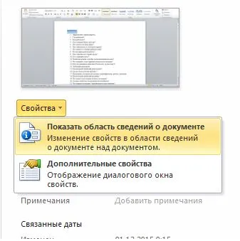 Cum de a seta proprietăți suplimentare pentru documentul în cuvântul, susține zilele lucrătoare
