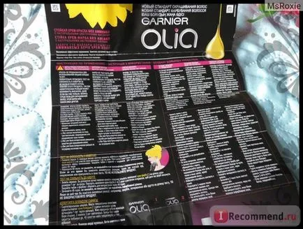 de colorare a părului Olia garnier - «culoarea mea preferată de mai mulți ani, iar celălalt pentru a încerca nu mai