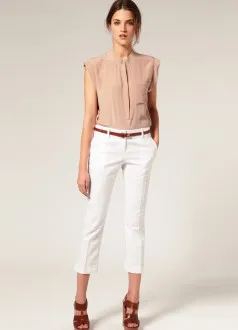 pantaloni pânză, cu ce să poarte femei și bărbați - model de tocuri violet
