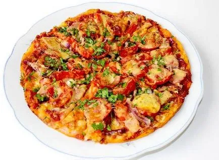 Pizza cu șuncă și brânză - o simplă fotografie-reteta (pizza) Pizza cu șuncă și brânză - o simplă fotografie-rețetă