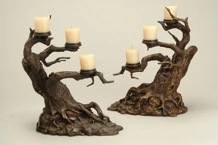 Candelabre cu mâinile lor în pahare, lemn, cutii de conserve, ipsos, sticle de plastic (pas cu pas
