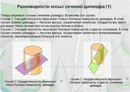 geometrie lecție în clasa a 11-- avioane secționale ale cilindrului