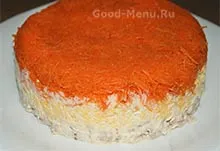 Salata Layered cu pui, morcovi si branza - gatiti pas cu pas, cu fotografii