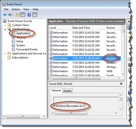 Windows 7, jurnalul de evenimente