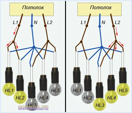 Scheme de conexiuni lustre cu 2, 3, 5 lămpi (Internet) Scheme de conexiuni lustre cu 2, 3, 5 lămpi