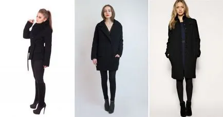 La modă strat negru de sex feminin - lung și scurt, clasic și oversayz, cu glugă și fără