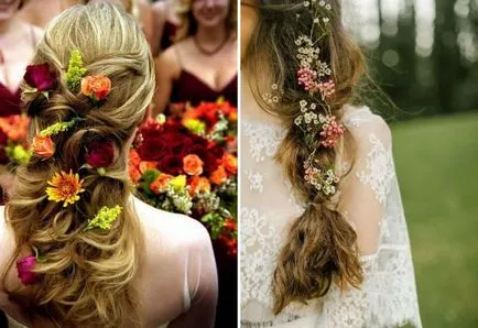 Moda coafura nunta cu flori - lung, mediu si parul scurt, cu un voal și fără (nunta) Moda coafura nunta cu flori - lung, mediu si parul scurt, cu un voal și fără