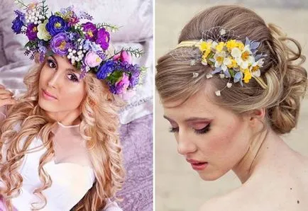 Moda coafura nunta cu flori - lung, mediu si parul scurt, cu un voal și fără (nunta) Moda coafura nunta cu flori - lung, mediu si parul scurt, cu un voal și fără