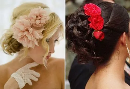Moda nunta coafura cu flori - lung, mediu si parul scurt, cu un voal și fără (flori) Moda coafura nunta cu flori - lung, mediu si parul scurt, cu un voal și fără
