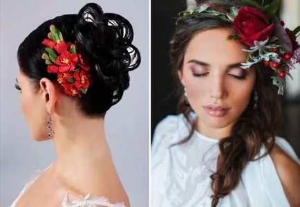 Moda coafura nunta cu flori - lung, mediu si parul scurt, cu un voal și fără (coafura) Moda coafura nunta cu flori - lung, mediu si parul scurt, cu un voal și fără