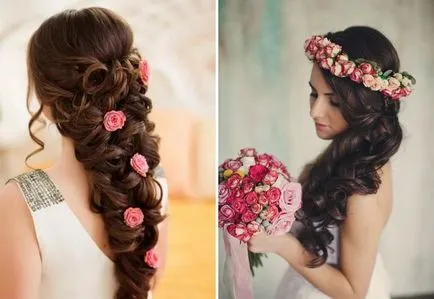 Moda coafura nunta cu flori - lung, mediu si parul scurt, cu un voal și fără (coafura) Moda coafura nunta cu flori - lung, mediu si parul scurt, cu un voal și fără