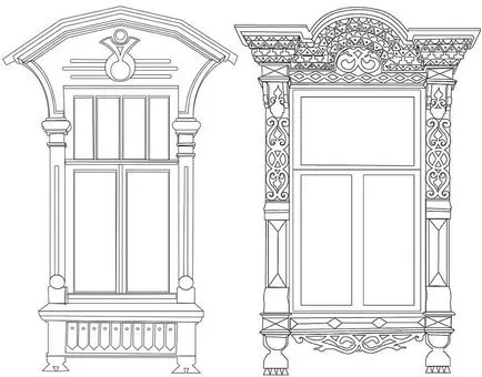 Trim pe fereastra într-un decor de lemn casa de fațadă (lemn) Trim pe fereastra într-un decor fațadă casa din lemn
