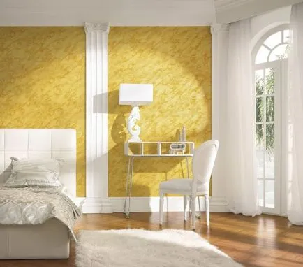 Descrierea și fotografia de tencuiala decorativa in interiorul camerei de zi