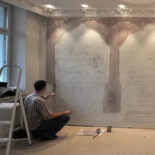 Tehnica de pictura pereții din interior cu propriile lor mâini și fotografie ca vopsea de perete