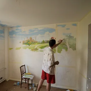 Tehnica de pictura pereții din interior cu propriile lor mâini și fotografie ca vopsea de perete
