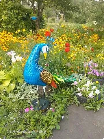 Bird - Peacock - din sticle de plastic, pentru grădină (grădină) Bird - Peacock - din sticle de plastic, pentru grădină