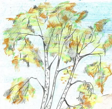 Desen toamna peisaj creion colorat treptat (peisaj) Desen creioane colorate toamna decor etapizate