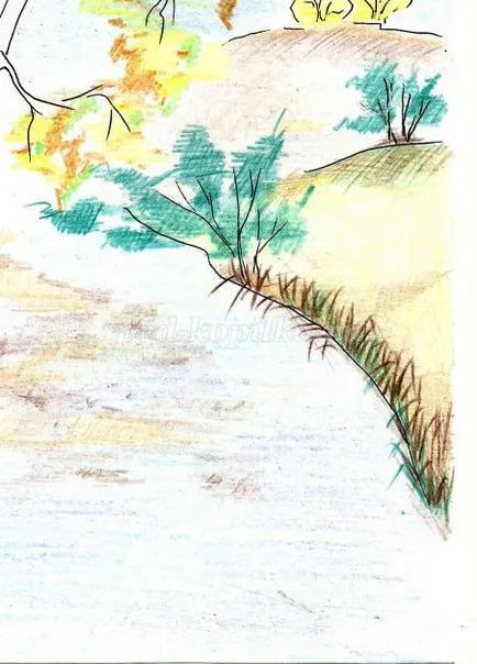 Desen toamna peisaj creion colorat treptat (toamna) Desen creioane colorate toamna decor etapizate
