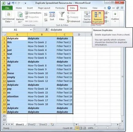 Eliminarea rânduri duplicate în Excel