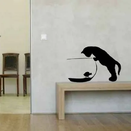 Pisica Stencil pe perete