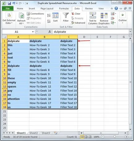Eliminarea rânduri duplicate în Excel