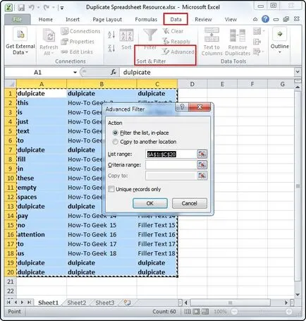 Eliminarea rânduri duplicate în Excel