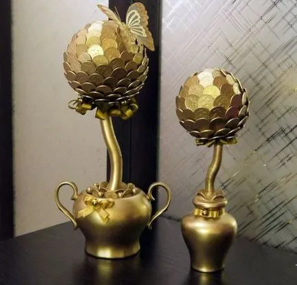 Topiară a monedelor cu propriile mâini materialele necesare, versiunile de producție, clasa de master, foto,