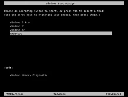 instalarea Grub4dos pe un hard disk - suport pentru Windows 7 utilizator-xp