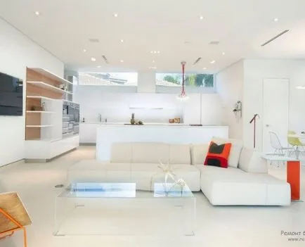 Design interior si camera de zi într-un stil minimalist, aranjament de idei din fotografie
