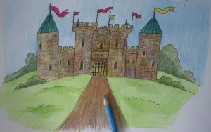 Cum de a desena un castel, trage treptat în creion, copilul meu