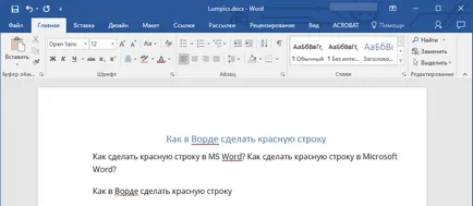 Hogyan készítsünk egy piros vonal, amely a Word