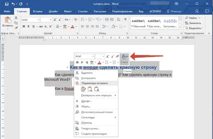 Hogyan készítsünk egy piros vonal, amely a Word