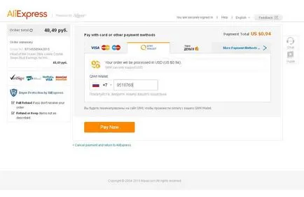 Hogyan lehet fizetni a AliExpress Qiwi (AliExpress) Hogyan lehet fizetni a AliExpress Qiwi
