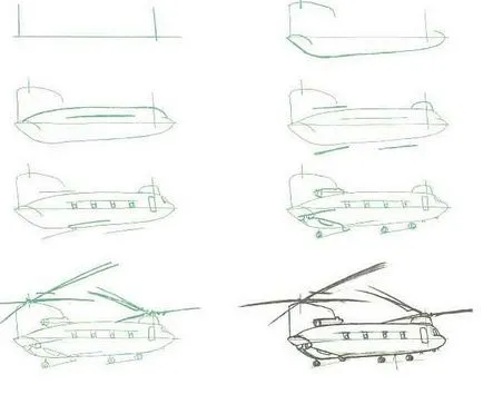 Hogyan kell felhívni a helikopter ceruza szakaszában (a sorsolás helikopter) Hogyan kell felhívni a helikopter ceruza szakaszaiban