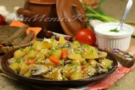 Burgonya gombával a bankot a sütőben, a recept egy fotót