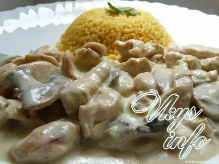 Csirke tejszínes gombával recept fényképpel (gomba) Csirke tejszínes gombával recept egy fotó