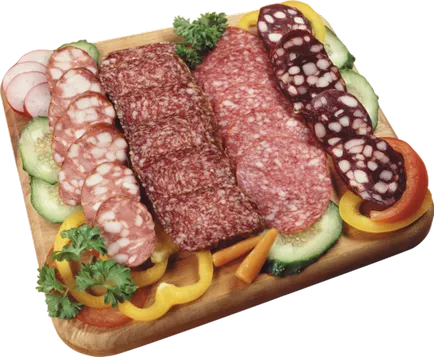 Hús és kolbász vágás, fotó (hús kolbász szeletelt) Hús és kolbász szeletelés, fotók